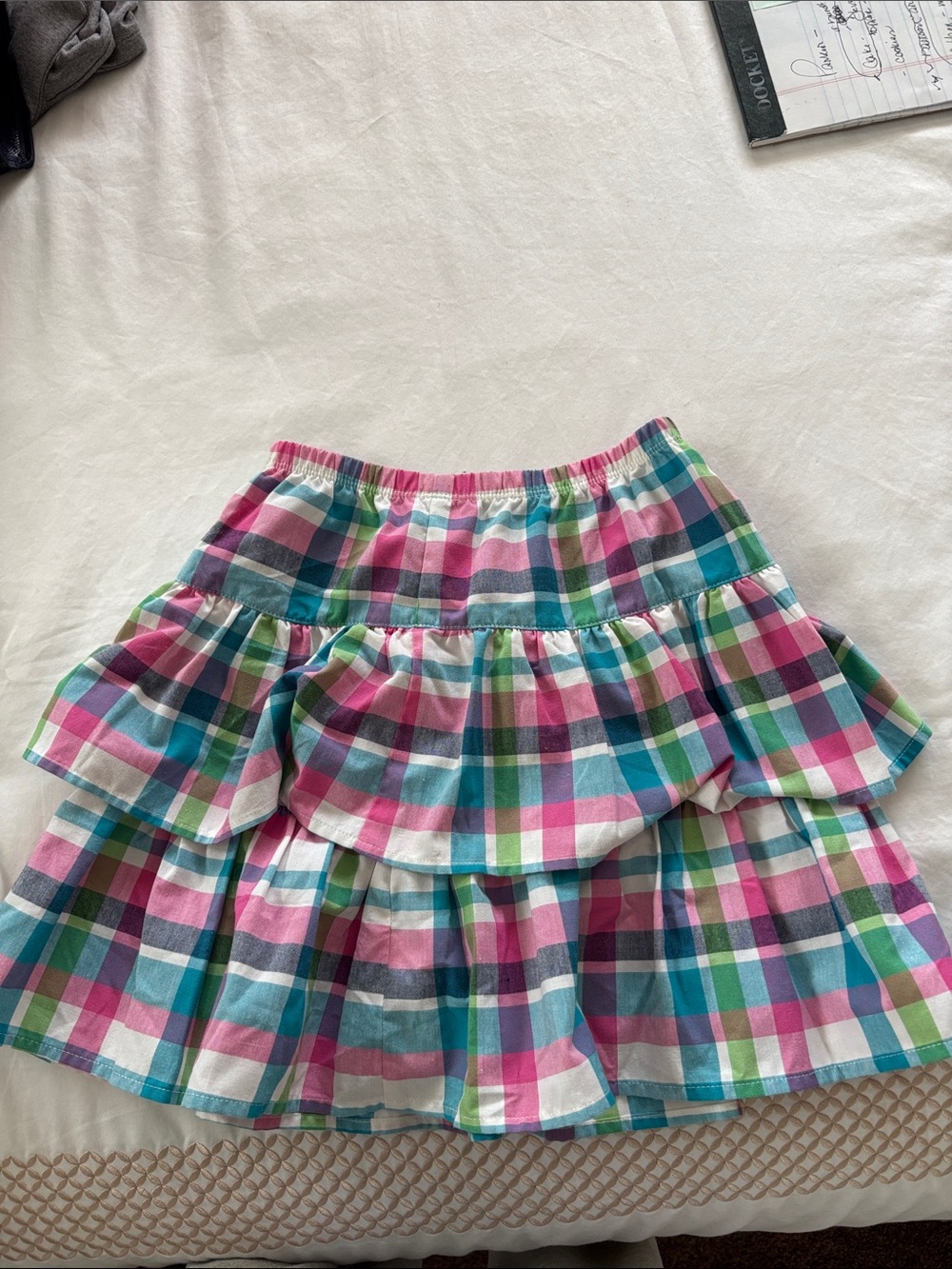 Kelly's Kids Pink Blue Green Plaid Tiered Skirt